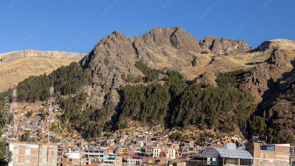 HUANCAVELICA, PERU - JULY 30, 2022: Panoramic view of the Calvario mountain located in the city of Huancavelica.