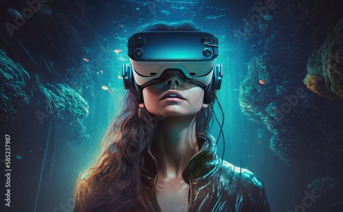 futuristic metaverse game and entertainment digital technology with virtual reality VR goggle playing AR augmented reality game and entertainment,