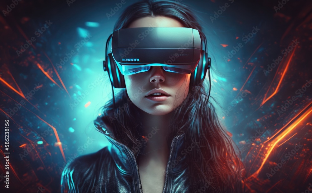 futuristic metaverse game and entertainment digital technology with virtual reality VR goggle playing AR augmented reality game and entertainment,