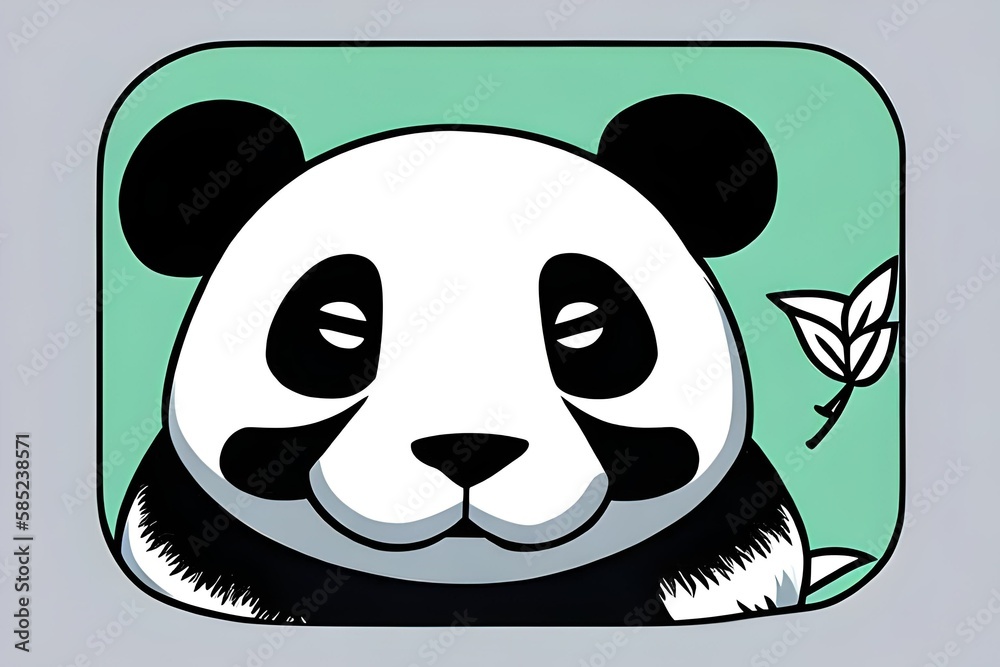 Fotografie Minimalist panda bear illustration, cute giant panda character portrait, flat ve
