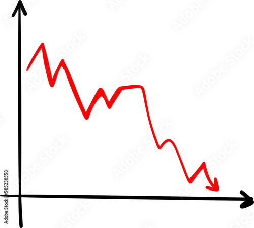 Vector drawing of a chart, graph,diagram of growth and falls.Red and green arrows.Business, finance, plus and minus, economic, money,losses, analysis.On a white background, isolated.Sketch,hand drawn.