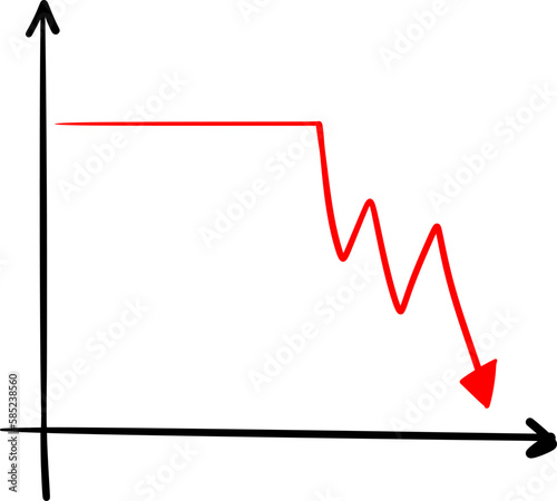 Vector drawing of a chart, graph,diagram of growth and falls.Red and green arrows.Business, finance, plus and minus, economic, money,losses, analysis.On a white background, isolated.Sketch,hand drawn.
