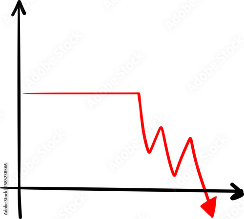 Vector drawing of a chart, graph,diagram of growth and falls.Red and green arrows.Business, finance, plus and minus, economic, money,losses, analysis.On a white background, isolated.Sketch,hand drawn.