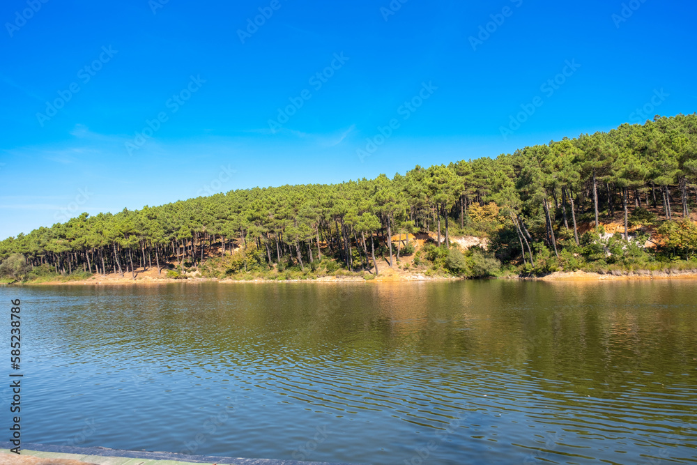 Beautiful lake in natural forest on summer landscape. Clear green water and amazing blue sky. Aydos forest lake landscape in Istanbul, Turkey Beautiful lake in natural forest on summer landscape. Clear green water and amazing blue sky. Aydos forest lake landscape in Istanbul, Turkey
