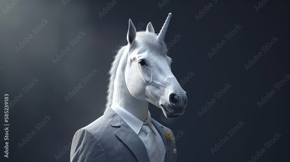 Unicorn in suit Studio Shot of a Unicorn in Business clothes, Mixing