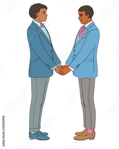 Two men afro American holding hands.Gay Marriage ceremony, 