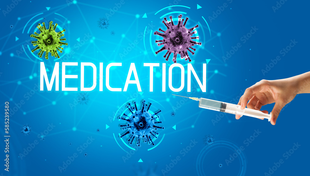 Syringe, medical injection in hand, coronavirus vaccine concept Syringe, medical injection in hand, coronavirus vaccine concept