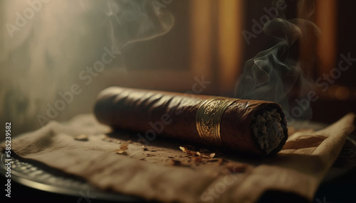 Cuban cigar with smoke close up view Generative AI