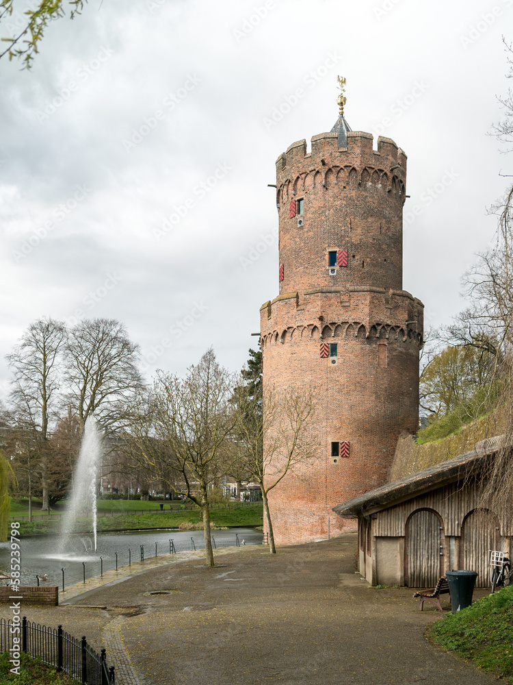 Old medieval tower Kruittoren in Kronenburgerpark in the city of Nijmegen, the Netherlands