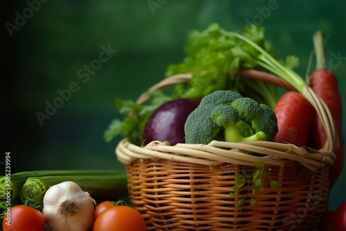 Fresh vegetables in basket textured background, natural theme, health care concept