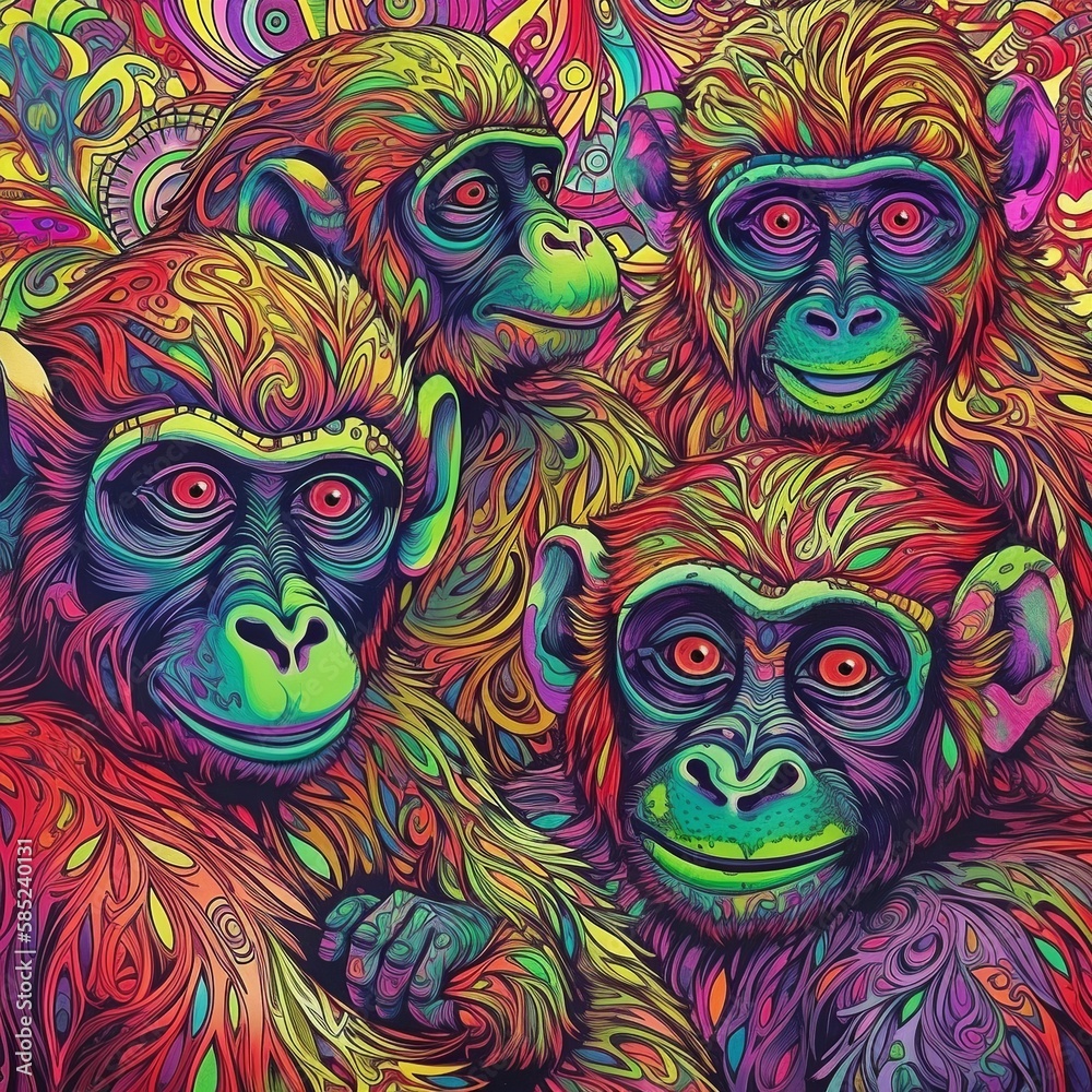 Fototapeta psychedelic animals, Generative AI.