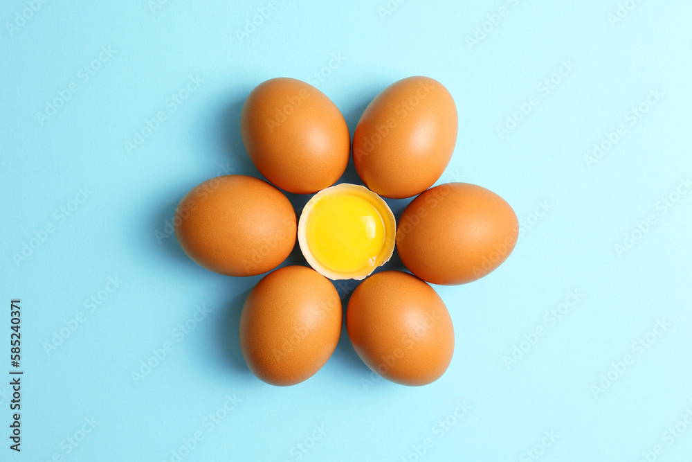 fresh farm chicken eggs on a colored background fresh farm chicken eggs on a colored background