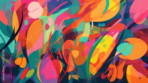 Colorful abstract flowers and leaves  Edited Generative AI 