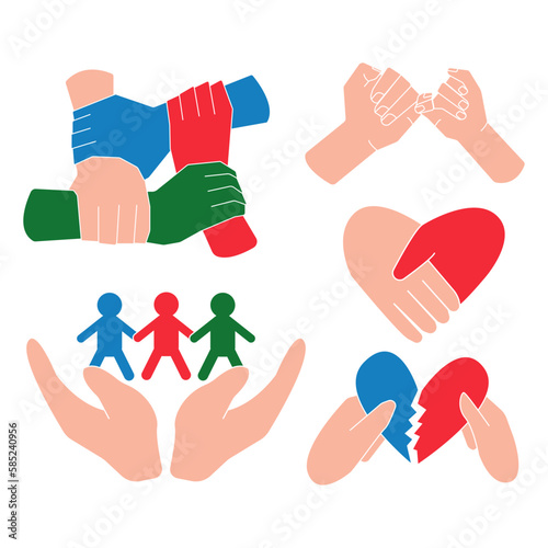 Reconciliation concept set. Holding hands and hearts. Reconciliation concept.