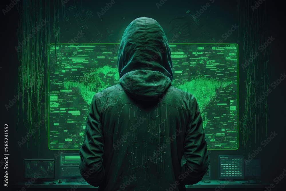 Hacker in black hoodie. Hacking and internet security concept Generative AI