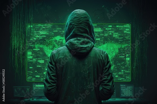 Hacker in black hoodie. Hacking and internet security concept Generative AI