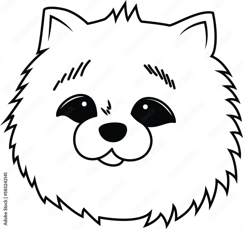 Cute fluffy cat face line drawing cartoon style vector illustration ...