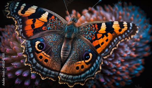 Vibrant butterfly wing displays ornate spotted pattern generated by AI