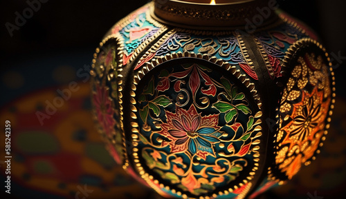 Ornate vase with vibrant floral patterns and embroidery generated by AI