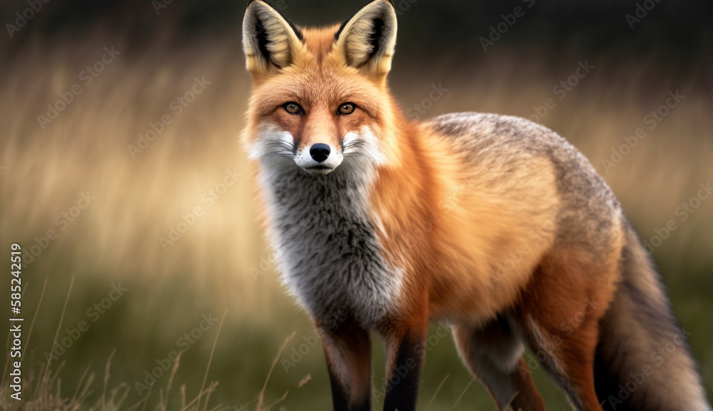 Red fox staring with alertness in forest generated by AI Red fox staring with alertness in forest generated by AI