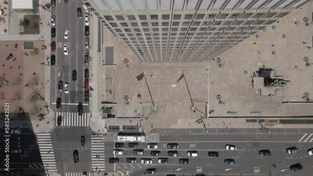 2022 - Excellent overhead shot pulling away from a street corner in Philadelphia, Pennsylvania. 2022 - Excellent overhead shot pulling away from a street corner in Philadelphia, Pennsylvania.
