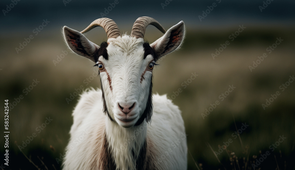 Obraz premium Cute goat portrait in meadow close up focus generated by AI