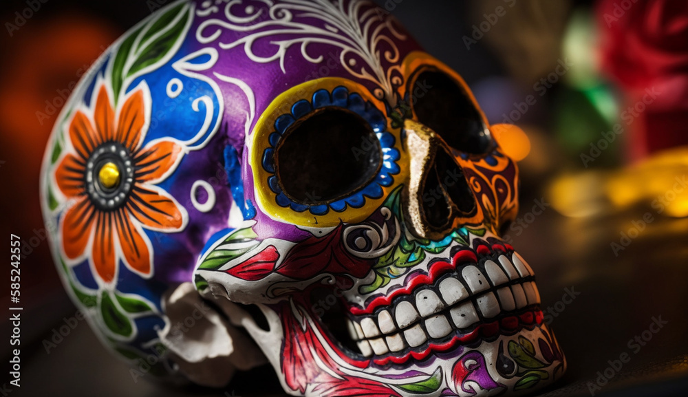 Ornate sugar skull souvenir colorful Day of the Dead generated by AI