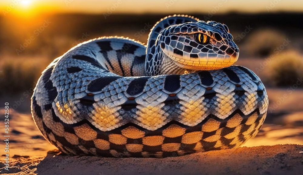 Fototapeta premium Orange viper spiral pattern mesmerizes in sunset generated by AI