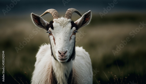 Cute goat portrait in meadow close up focus generated by AI