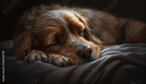 Cute cocker spaniel puppy sleeping with softness generated by AI