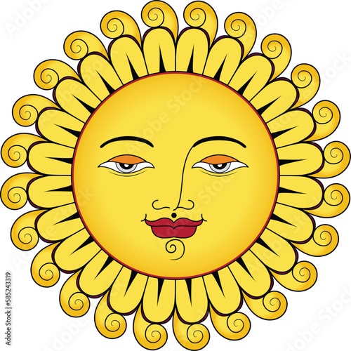 Charm and calm sun face vector illustration clip art
