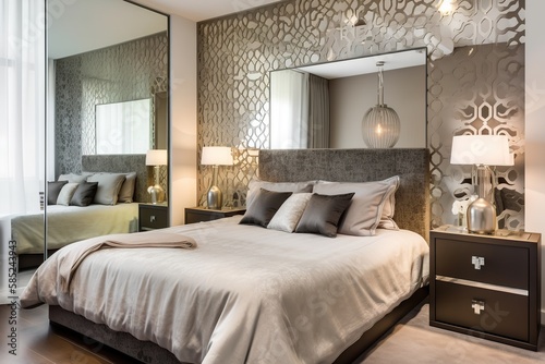  modern bedroom design, symmetry wallpaper all design, generative artificial intelligence © Tor Gilje