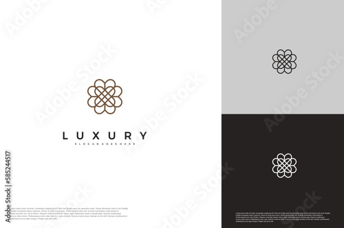 Geometric ornament line art logo. Minimal and elegant royalty logo design. Vector geometric hipster identity for luxury brand.
