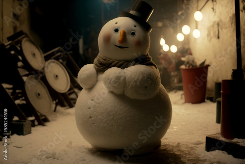 Vertical shot of beautiful cute snowman at city Generative AI