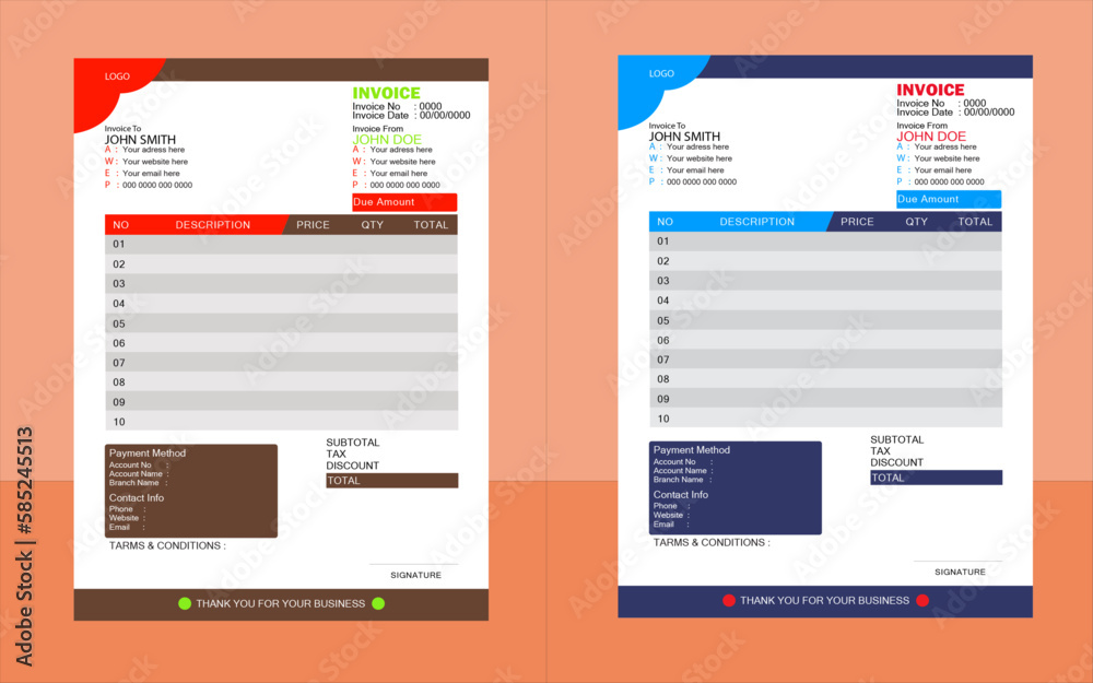 Minimal beautiful business invoice template design