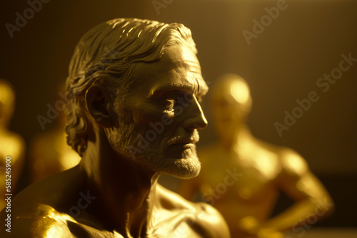 Vertical shot of a beautiful golden man statute  Generative AI