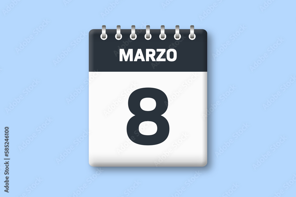 8 de marzo - fecha calendario pagina calendario - octavo dia de marzo sobre fondo azul 8 de marzo - fecha calendario pagina calendario - octavo dia de marzo sobre fondo azul