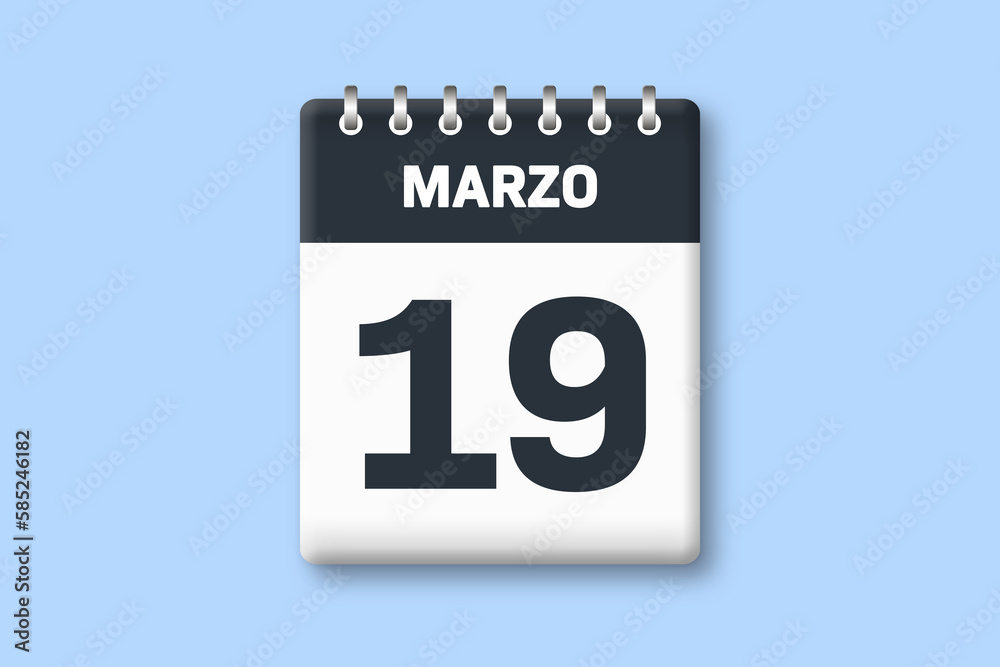19 de marzo - fecha calendario pagina calendario - decimonoveno dia de marzo sobre fondo azul 19 de marzo - fecha calendario pagina calendario - decimonoveno dia de marzo sobre fondo azul