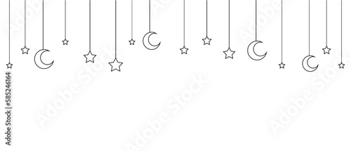 Outline Hanging Crescent and Stars Animated Decorative Design Elements. Crescent on white alpha channel. Motion Animation for Muslim holidays. Ramadan Kareem Cartoon Gold Moon and star. Bedtime. 