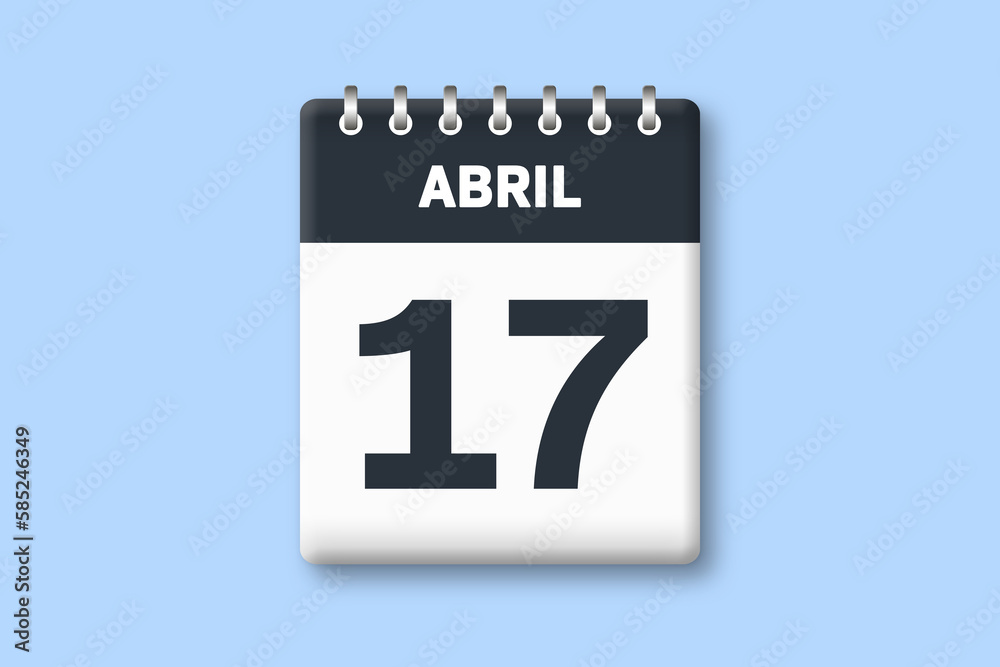 17 de abril - fecha calendario pagina calendario - decimoseptimo dia de abril sobre fondo azul 17 de abril - fecha calendario pagina calendario - decimoseptimo dia de abril sobre fondo azul