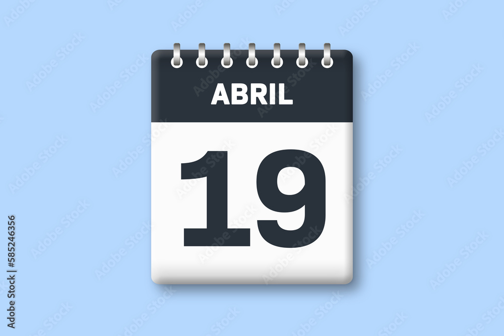 19 de abril - fecha calendario pagina calendario - decimonoveno dia de abril sobre fondo azul 19 de abril - fecha calendario pagina calendario - decimonoveno dia de abril sobre fondo azul