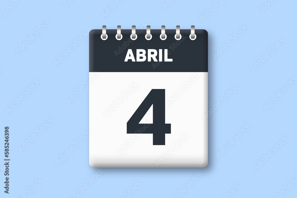 4 de abril - fecha calendario pagina calendario -  cuarto dia de abril sobre fondo azul