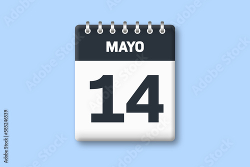 14 de mayo - fecha calendario pagina calendario - decimocuarto dia de mayo sobre fondo azul