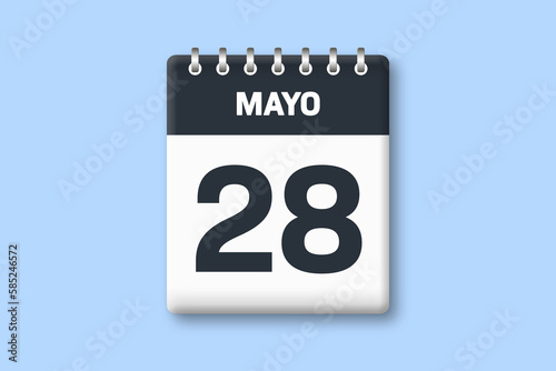 28 de mayo - fecha calendario pagina calendario - vigesimo octavo dia de mayo sobre fondo azul