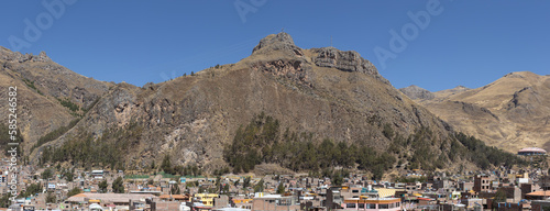 HUANCAVELICA, PERU - JULY 22, 2022: Panoramic view of the Cruz Pata mountain of the Yananaco neighborhood in the city of Huancavelica.