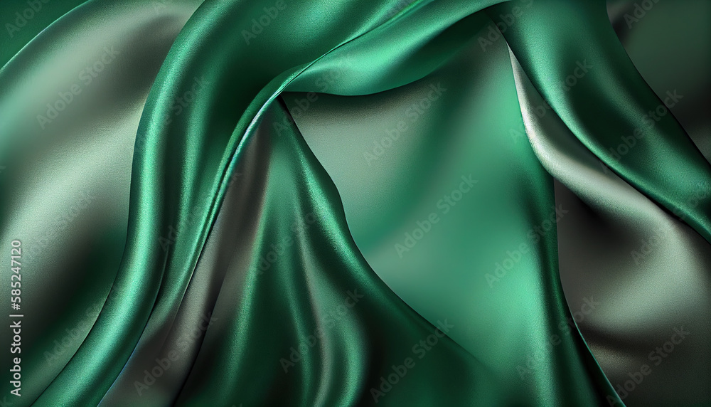 Obraz premium Green satin texture that is green silver fabric silk panorama background with Abstract green background. - Generative AI