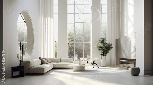Aesthetic minimalist white modern living room  Edited Generative AI 