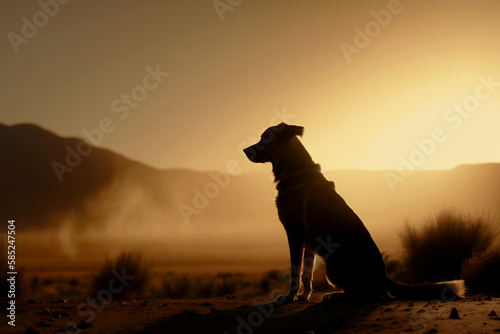 Vertical shot of alone dog at desert Generative AI
