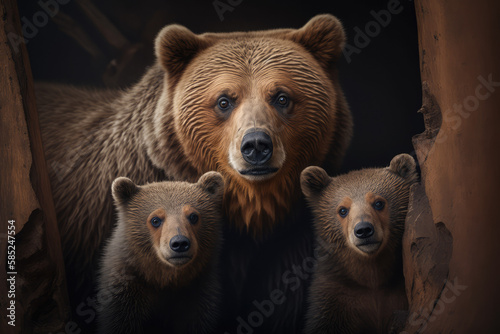 brown bear momma and cubs - made with generative ai