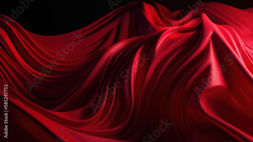 Red Wavy Satin glass Background Neon Lighting red abstract background with curves and a light red background. - Generative AI